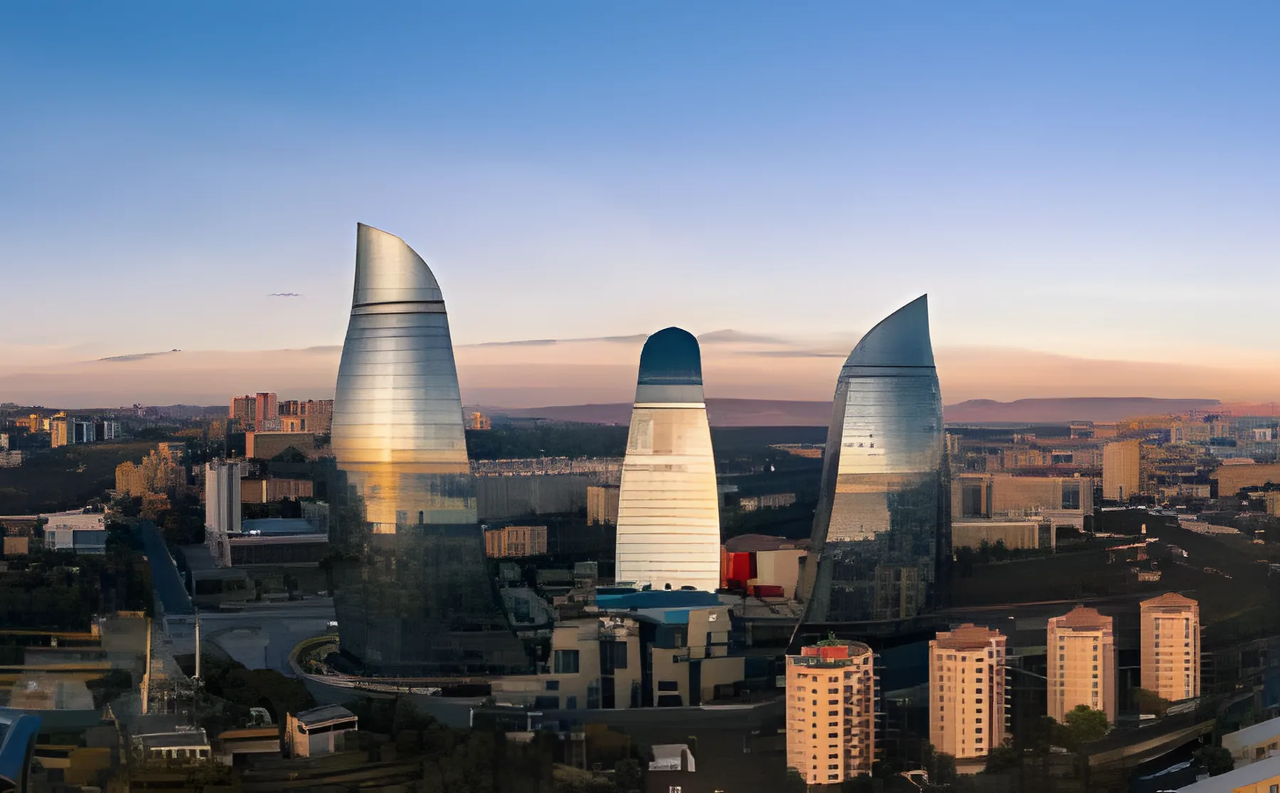 Baku, capital do Azerbaijão, com as Flame Towers