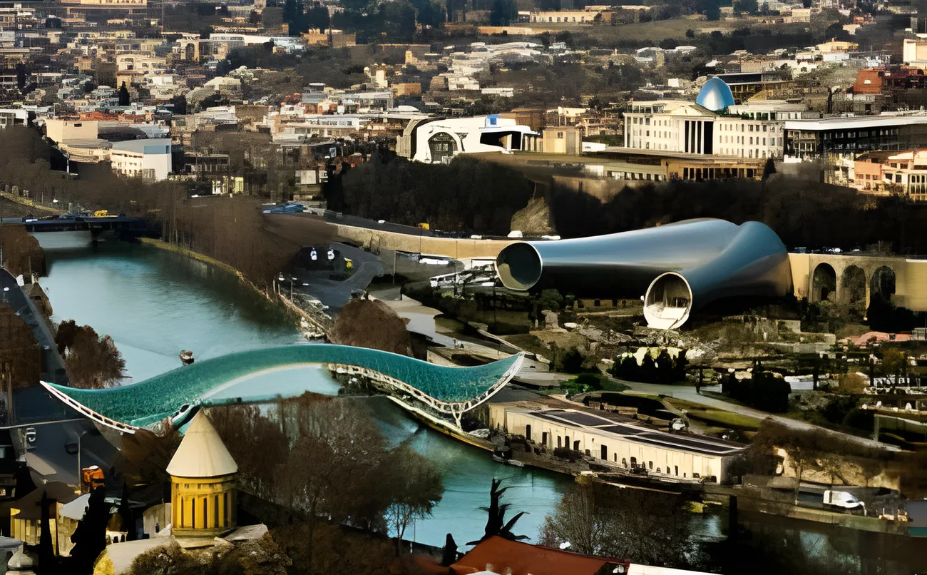 Tbilisi, capital da Geórgia, e a Ponte da Paz