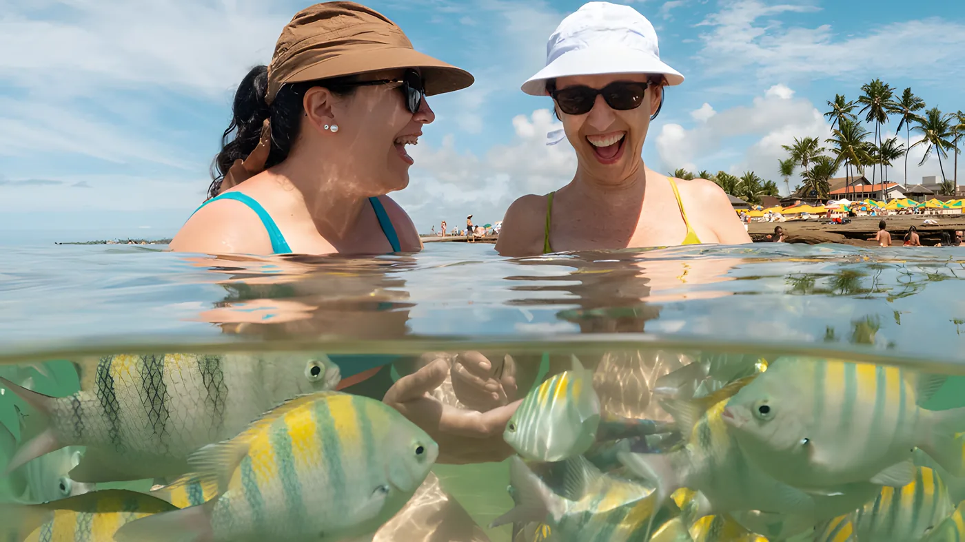Piscinas naturais com peixes coloridos em Porto de Galinhas